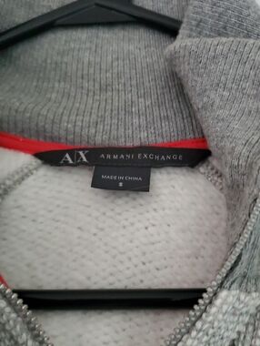 Armani Exchange Gray Zip-Up Sweater with Red Trim
